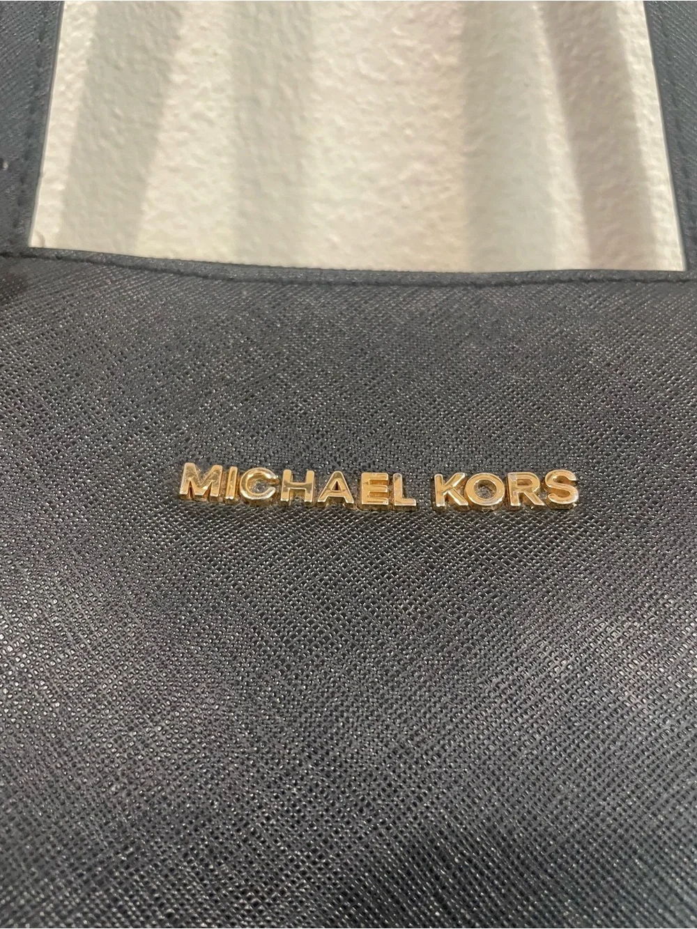 Michael Kors Black Leather Tote with Gold Logo Charm